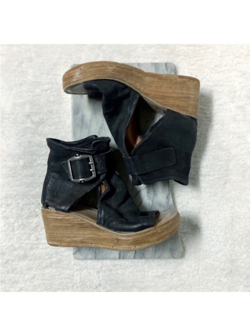A.S.98 x Free People Naya Leather Wedge Sandals Size 9 Black Boho